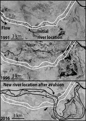 example of river avulsion in South America